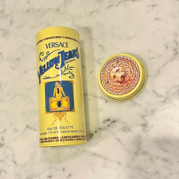 Vintage 90’s Gianni Versace Yellow Jeans Large Storage Tin - Tin Only - Picture 3 of 7